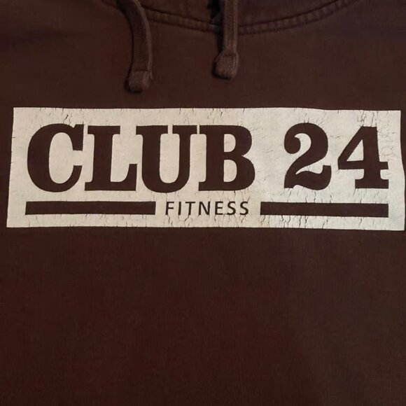 Club 24 Hoodie Men XL Brown Fitness Gym Workout Sweatshirt Pullover Sweater - Picture 4 of 5